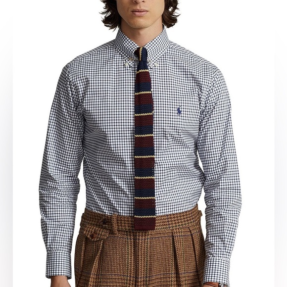 Polo Classic Fit Stretch Button-Down Collar Checked Poplin Dress Shirt S - Picture 1 of 5